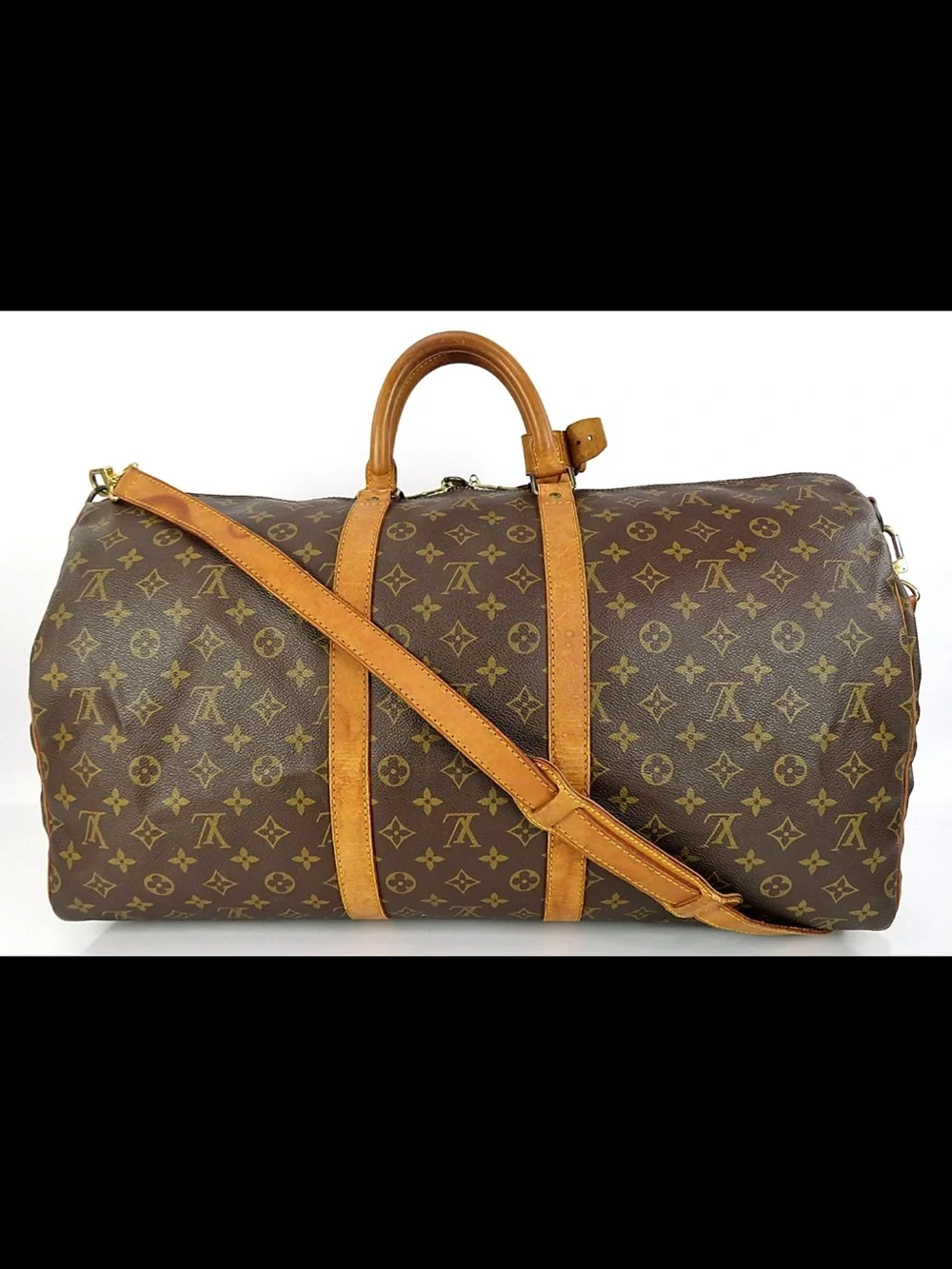 Louis Vuitton Brown Monogram Canvas Duffel with Tan Leather Trim